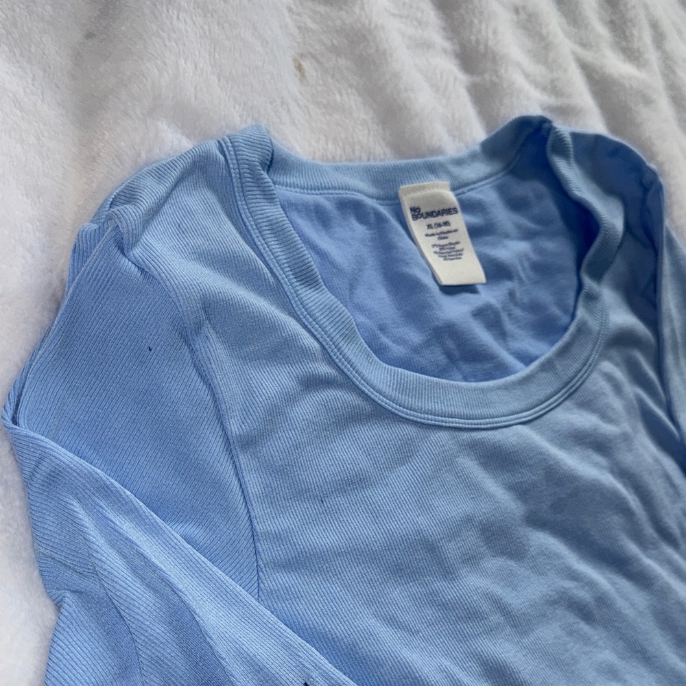 Blue Ribbed Long Sleeve Top XL Fitted Stretch Basic Layering Tee - Picture 4 of 9